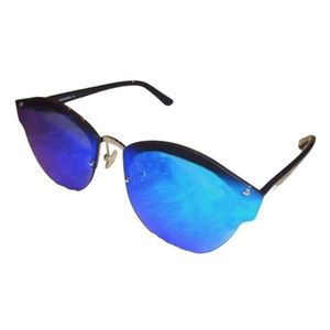 $149 AQS Modified Cat Eye Sunglasses AQUASWISS Mirror Blue Lens Made Italy 🇮🇹